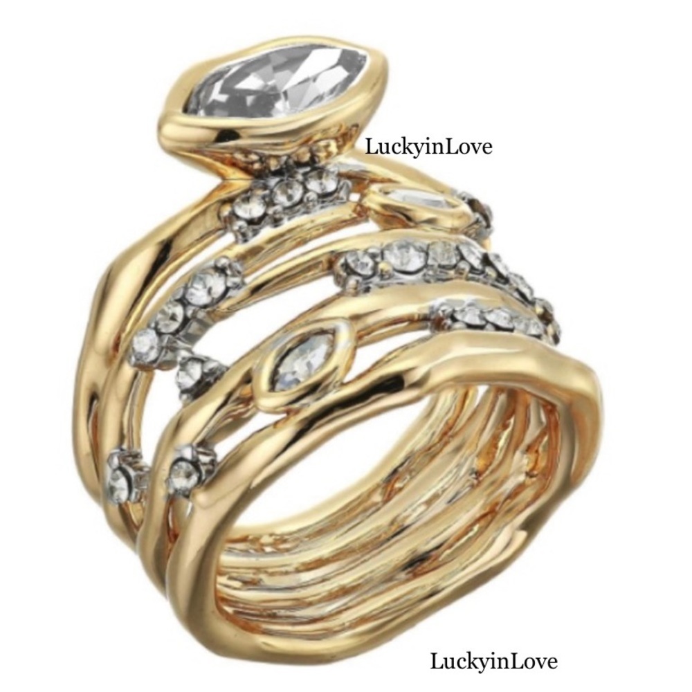ALEXIS BITTAR • New Thorny Layered Navette Crystal Burst Gold Ring Size 7 - Picture 5 of 9